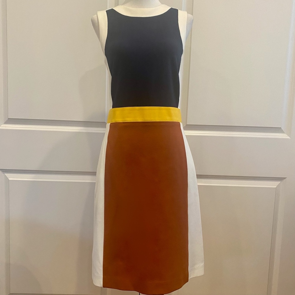 TORY BURCH Sleeveless Mod Design (Navy Rust & Gold) Midi A-line Dress - Picture 9 of 9